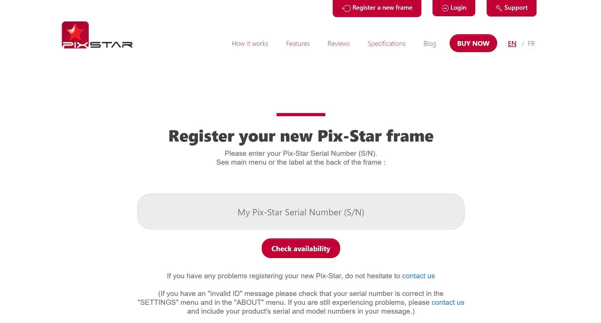 Pix-Star Registrare un nuovo telaio