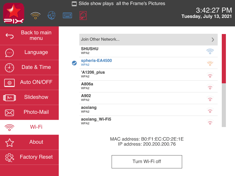 Pix-Star digital frame connect to Wi-Fi