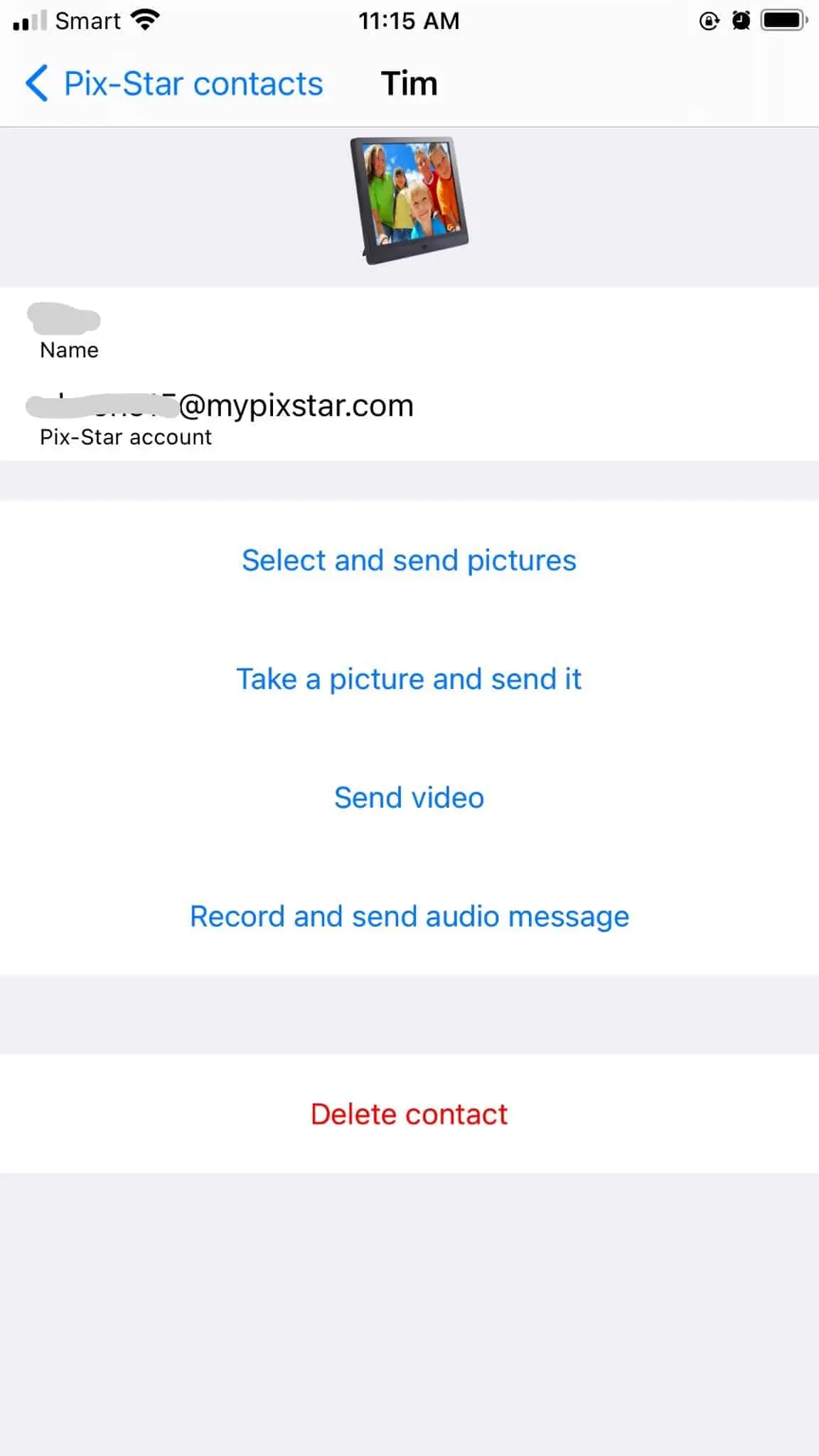 Interface iOS de l'application mobile Pix-Star Snap