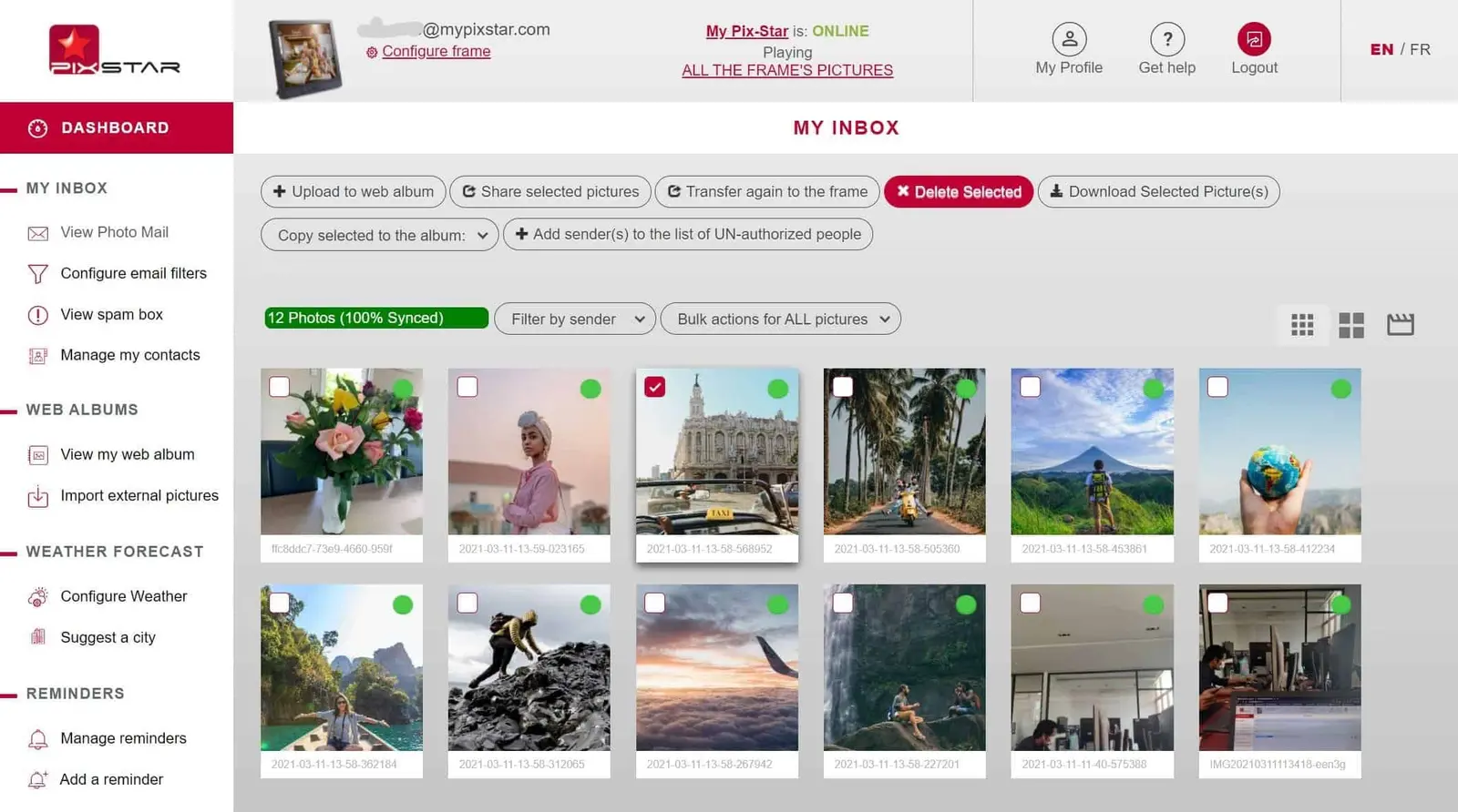 Pix-Star : afficher les photos reçues par e-mail et supprimer une photo