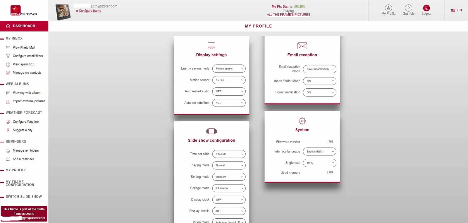 Cliquez sur « Configuration de mon cadre »