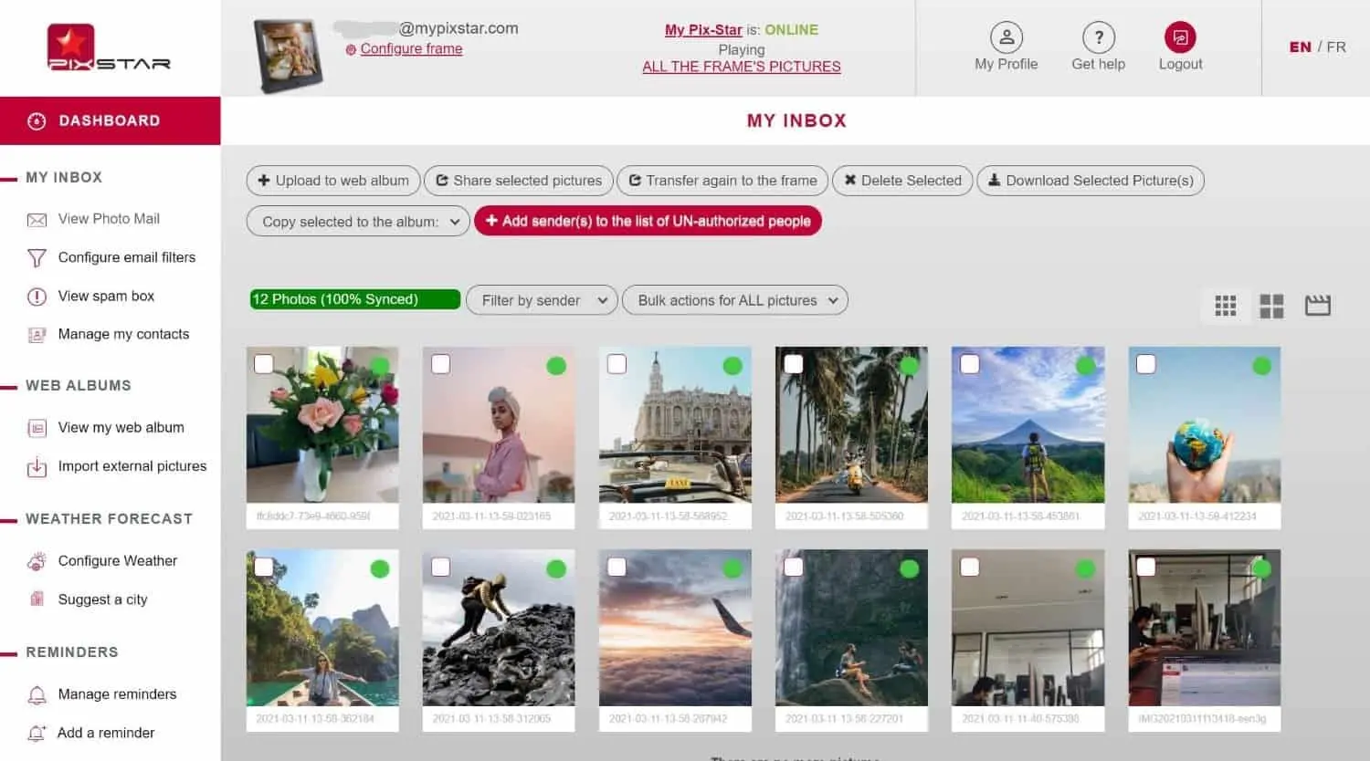 Pix-Star: visualizzazione delle foto-mail nella dashboard